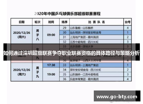 如何通过深圳超级联赛争夺职业联赛资格的具体路径与策略分析