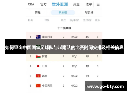 如何查询中国国家足球队与越南队的比赛时间安排及相关信息 如何查询中国国家足球队与越南队的比赛时间安排及相关信息